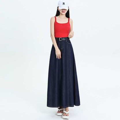 Half-length denim skirt