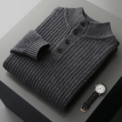 Half-neck buttoned wool sweater