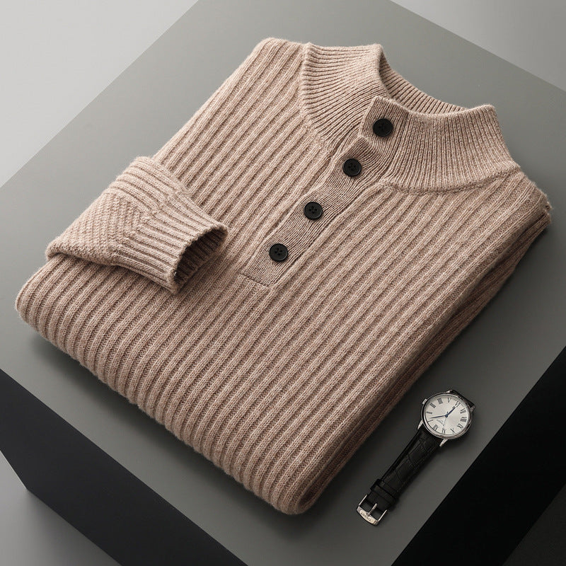 Half-neck buttoned wool sweater