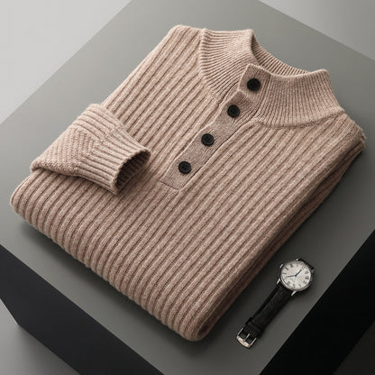 Half-neck buttoned wool sweater