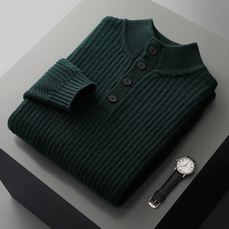 Half-neck buttoned wool sweater