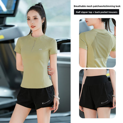 Half Zipper Short-sleeved Yoga Clothes Women's Suit