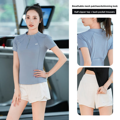 Half Zipper Short-sleeved Yoga Clothes Women's Suit