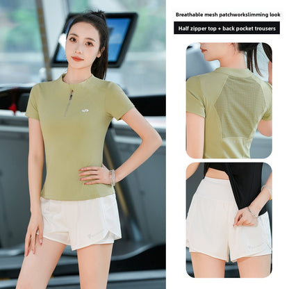 Half Zipper Short-sleeved Yoga Clothes Women's Suit