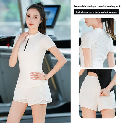 Half Zipper Short-sleeved Yoga Clothes Women's Suit