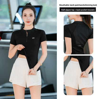 Half Zipper Short-sleeved Yoga Clothes Women's Suit