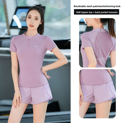 Half Zipper Short-sleeved Yoga Clothes Women's Suit