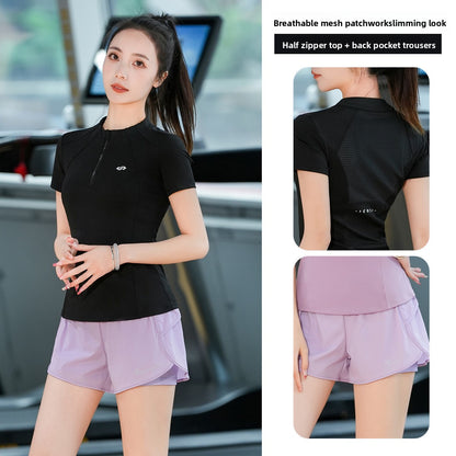 Half Zipper Short-sleeved Yoga Clothes Women's Suit