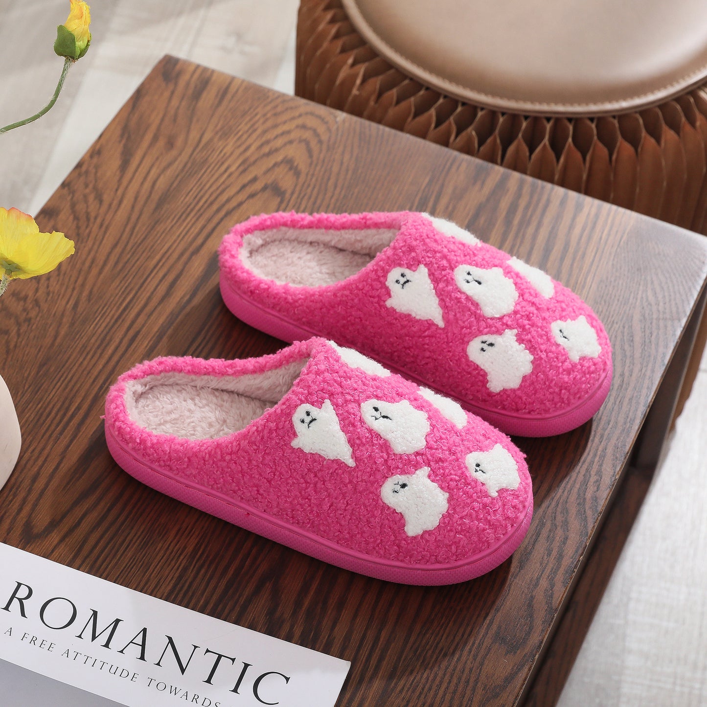 Halloween Cotton Slippers for Men Women Winter Warm Skull Ghost Pumpkin Indoor Home Slippers