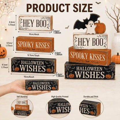 Halloween Ghost Bat Layered Wooden Tray Table Decor