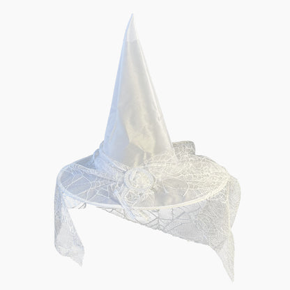 Halloween Party Witch Hat Lace Face Mysterious Sorcerer White Witch Hat Polyester Taff Shirt Hat Costume