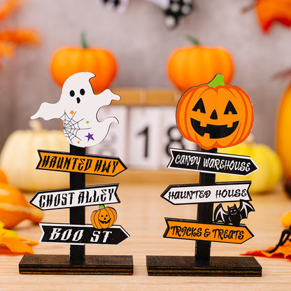 Halloween Pumpkin Letters Wooden Ornaments Tree-Shaped Ghost Table
