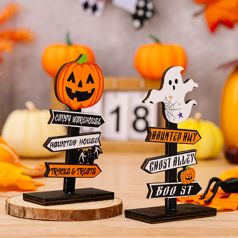 Halloween Pumpkin Letters Wooden Ornaments Tree-Shaped Ghost Table