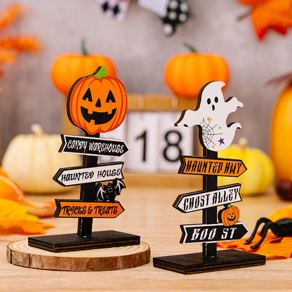 Halloween Pumpkin Letters Wooden Ornaments Tree-Shaped Ghost Table