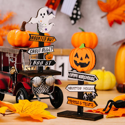 Halloween Pumpkin Letters Wooden Ornaments Tree-Shaped Ghost Table