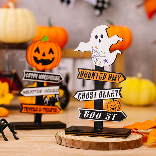 Halloween Pumpkin Letters Wooden Ornaments Tree-Shaped Ghost Table