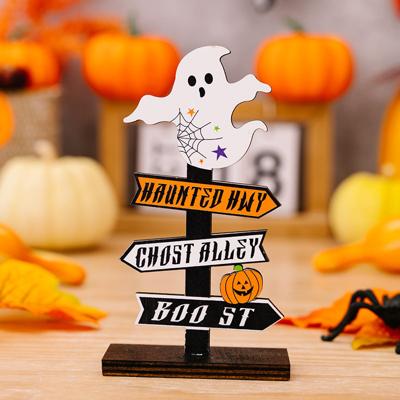 Halloween Pumpkin Letters Wooden Ornaments Tree-Shaped Ghost Table