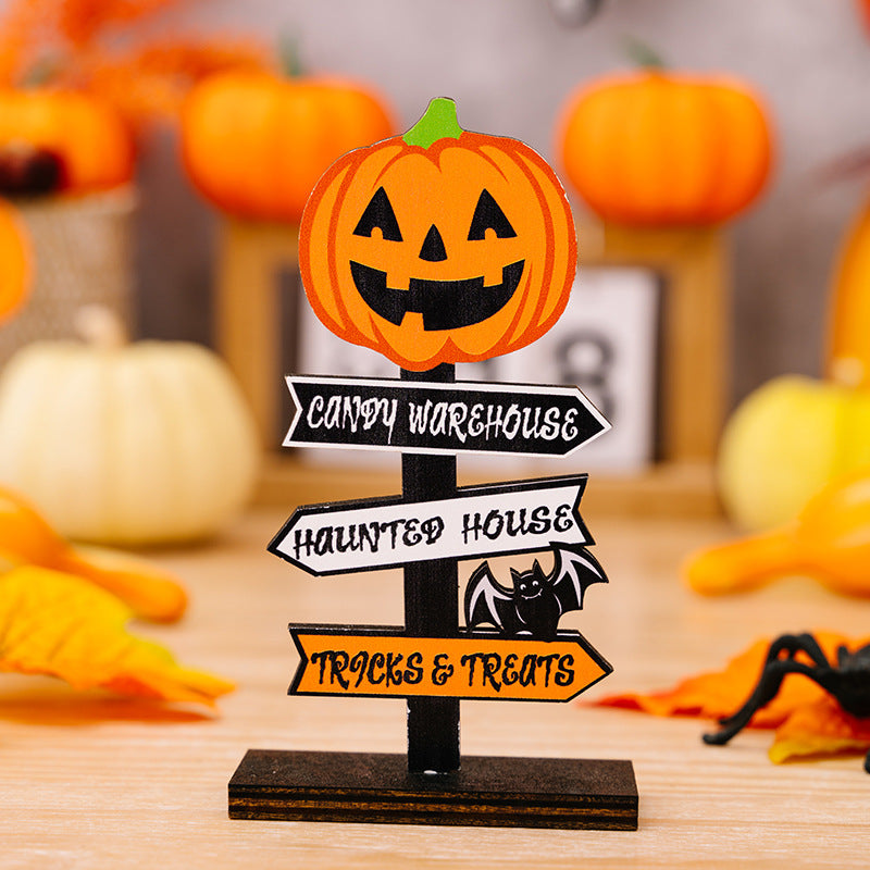 Halloween Pumpkin Letters Wooden Ornaments Tree-Shaped Ghost Table