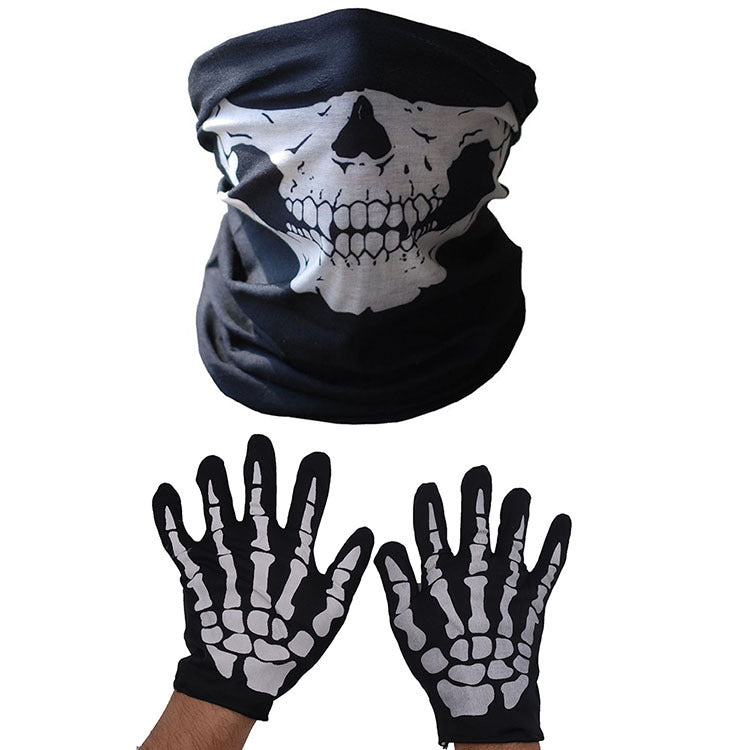 Halloween Skull Chin Mask and Ghost Gloves Set