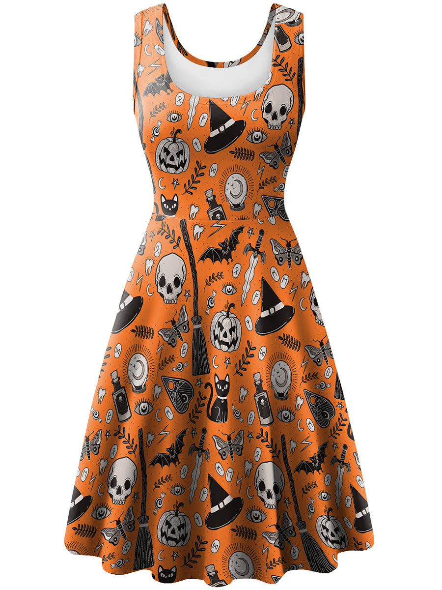 Halloween Sleeveless Digital Print Dress