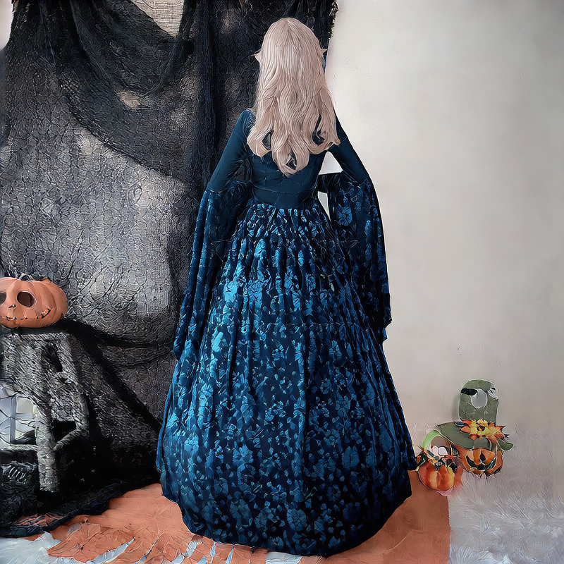 Halloween Witch Princess Costume Dress with Cape