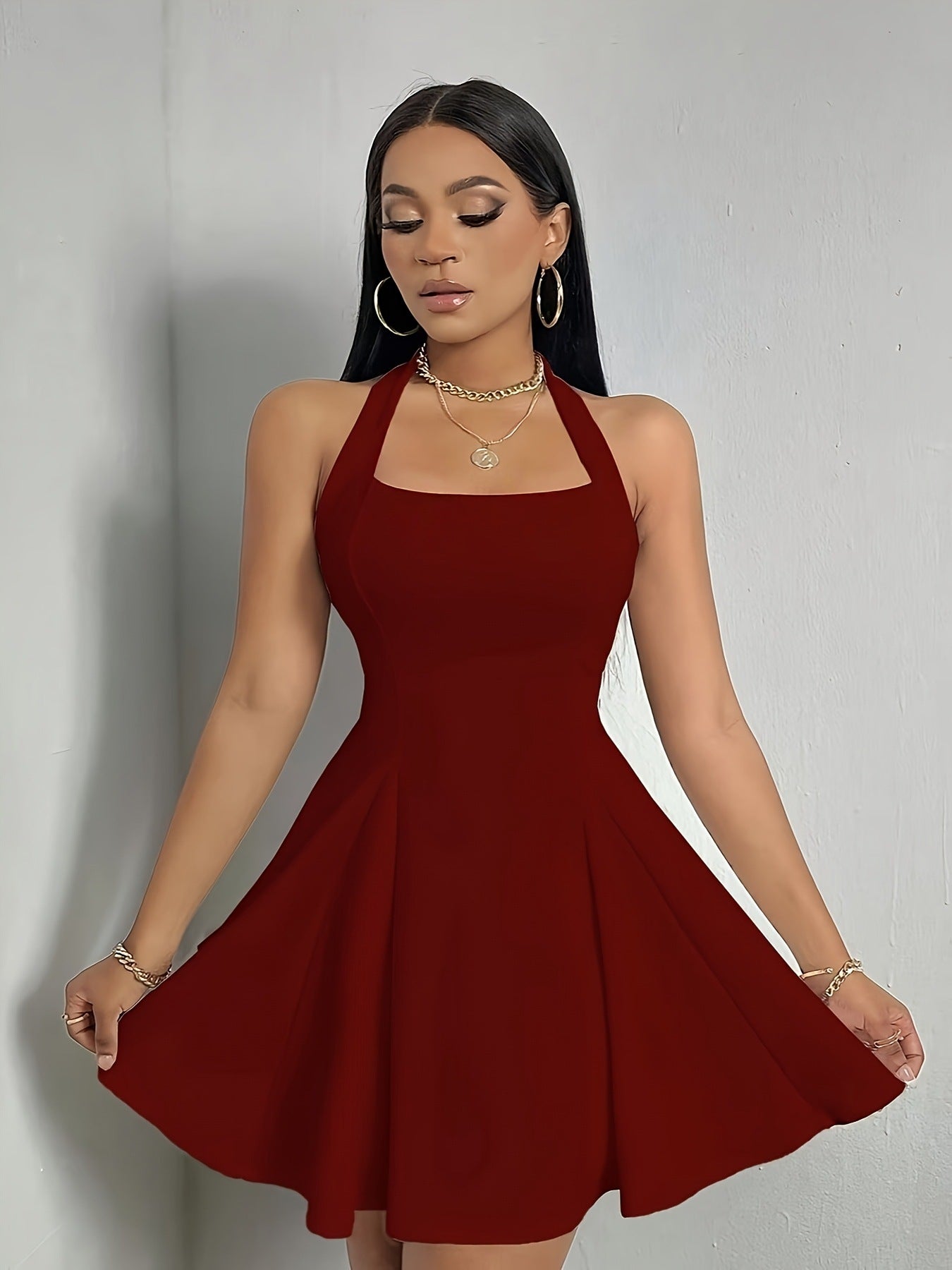 Halter Neck Backless A-Line Dress