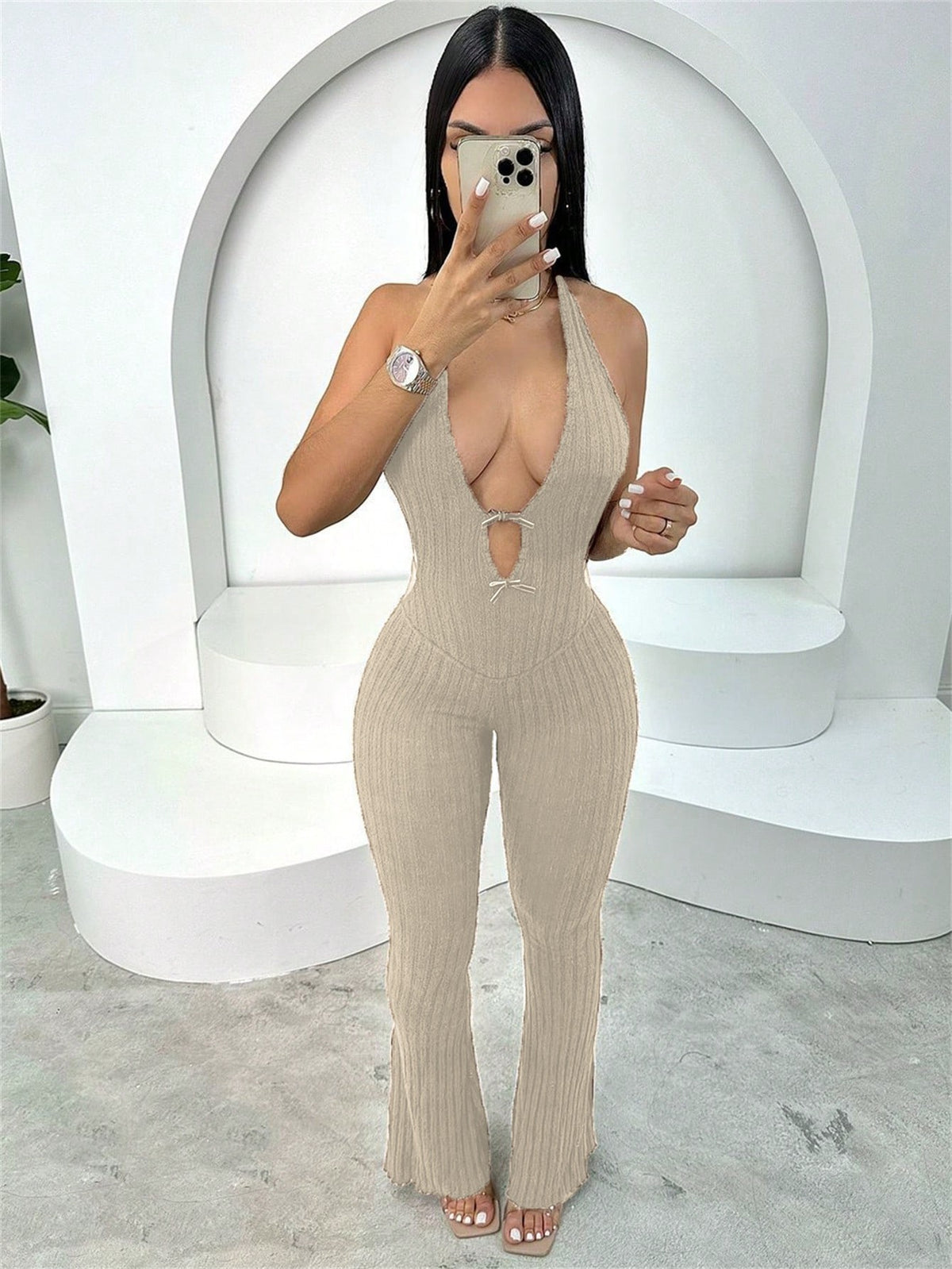 Halter Neck Backless Flared Jumpsuit