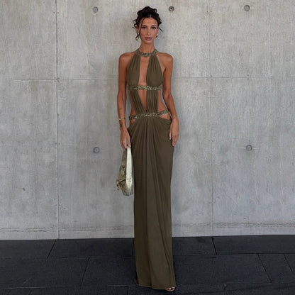 Halter Neck Backless Slim Long Dress