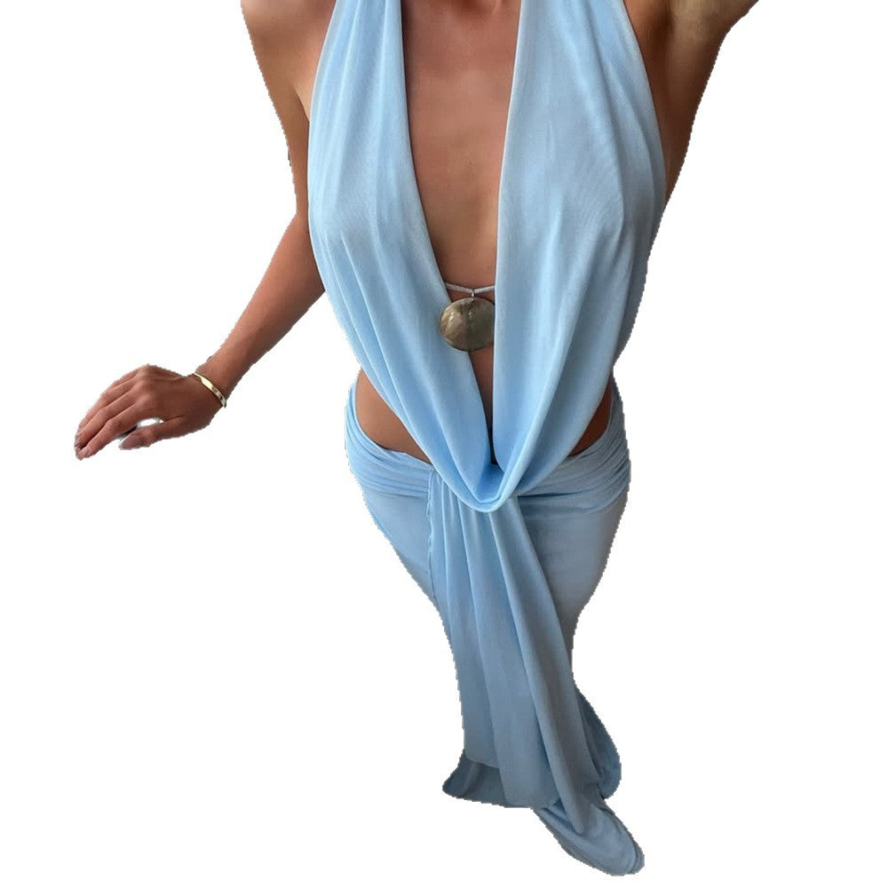 Halter-neck draped backless top