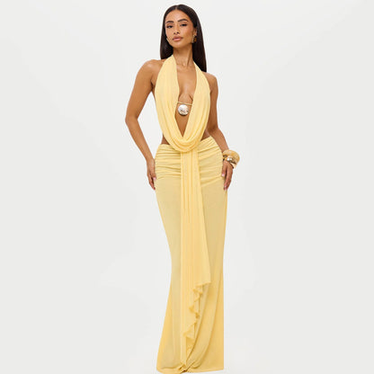 Halter-neck draped backless top
