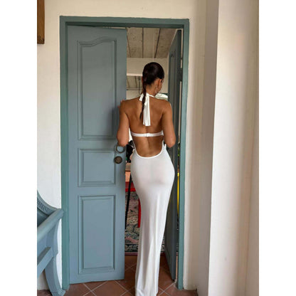 Halter-Neck Hollow-Out Long Dress