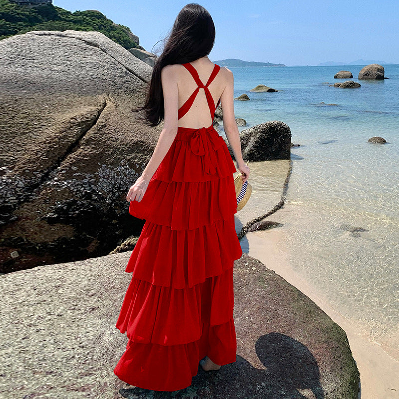 Halter Neck Lace-Up Long Dress