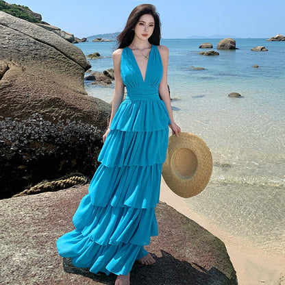 Halter Neck Lace-Up Long Dress