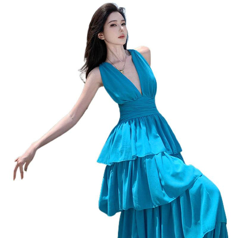 Halter Neck Lace-Up Long Dress