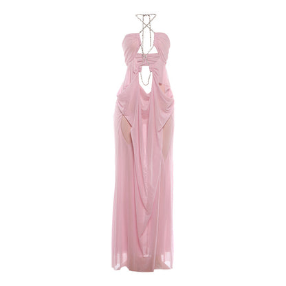 Halter Neck Mesh Patchwork Dress