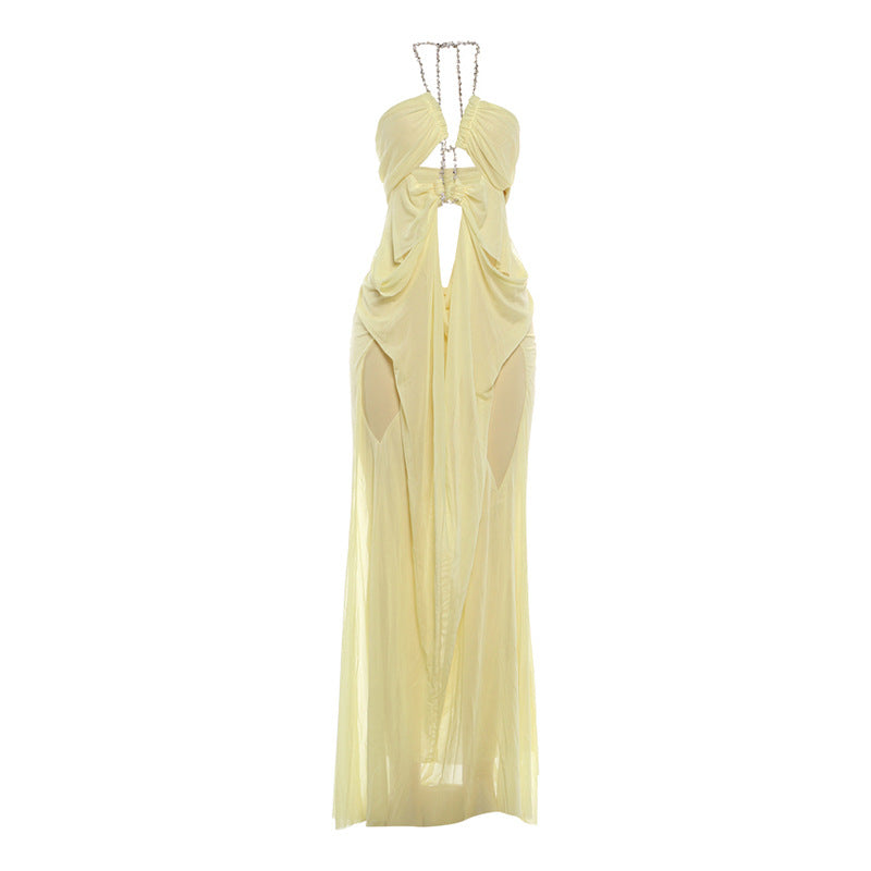 Halter Neck Mesh Patchwork Dress