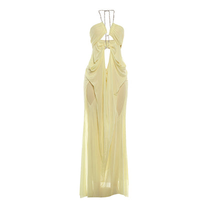 Halter Neck Mesh Patchwork Dress