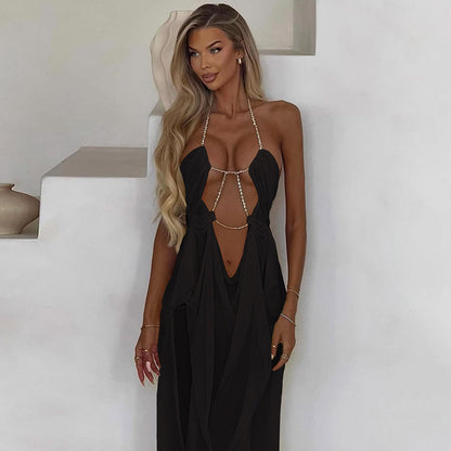 Halter Neck Mesh Patchwork Dress