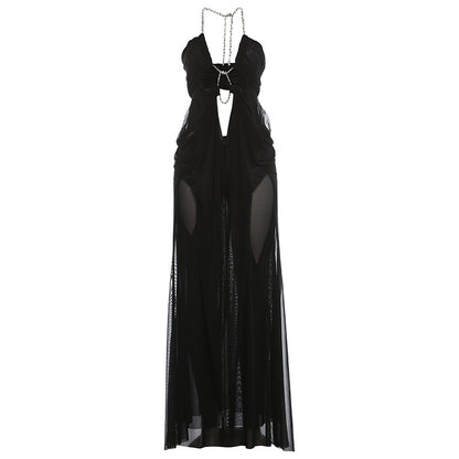 Halter Neck Mesh Patchwork Dress