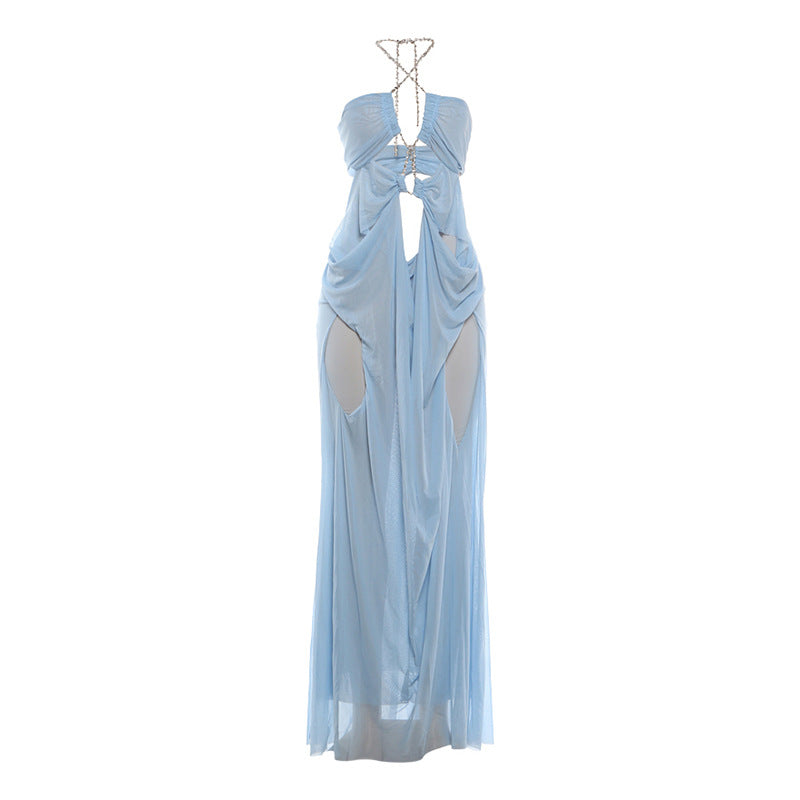 Halter Neck Mesh Patchwork Dress