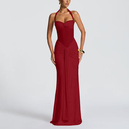 Halter Neck Mesh Splicing Long Dress