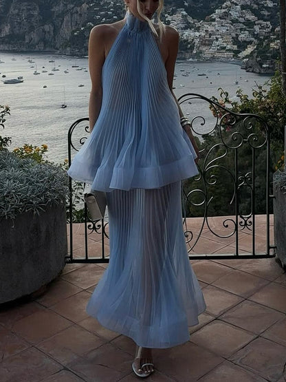 Halter Neck Pleated Gauze Dress