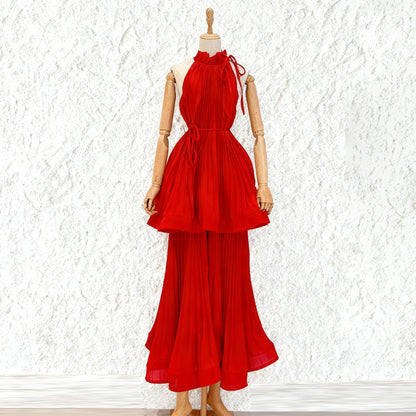 Halter Neck Pleated Gauze Dress