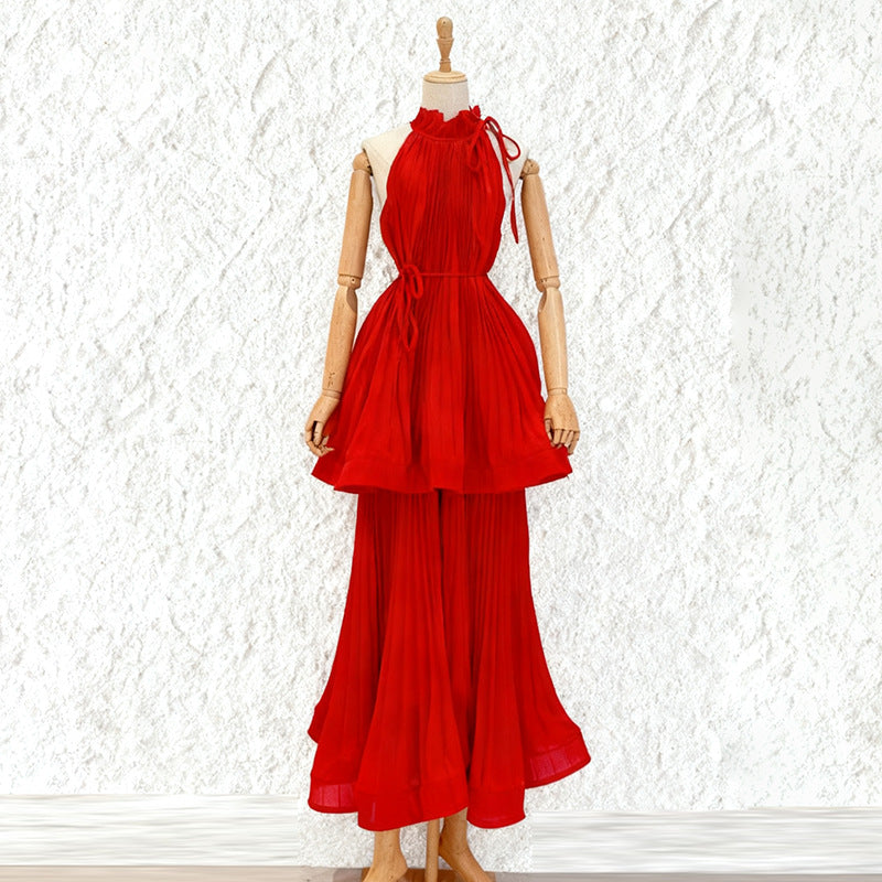 Halter Neck Pleated Gauze Dress