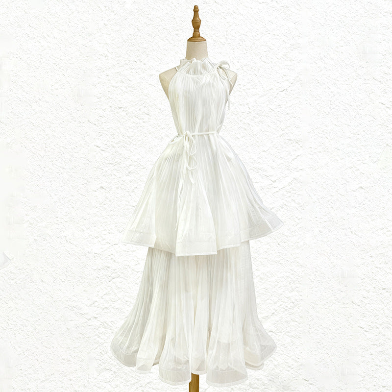 Halter Neck Pleated Gauze Dress