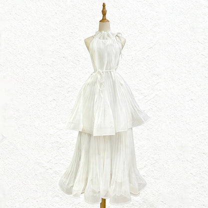 Halter Neck Pleated Gauze Dress