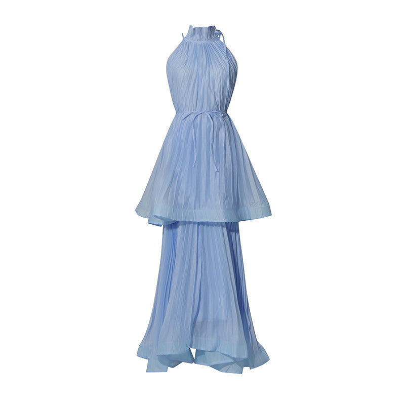 Halter Neck Pleated Gauze Dress