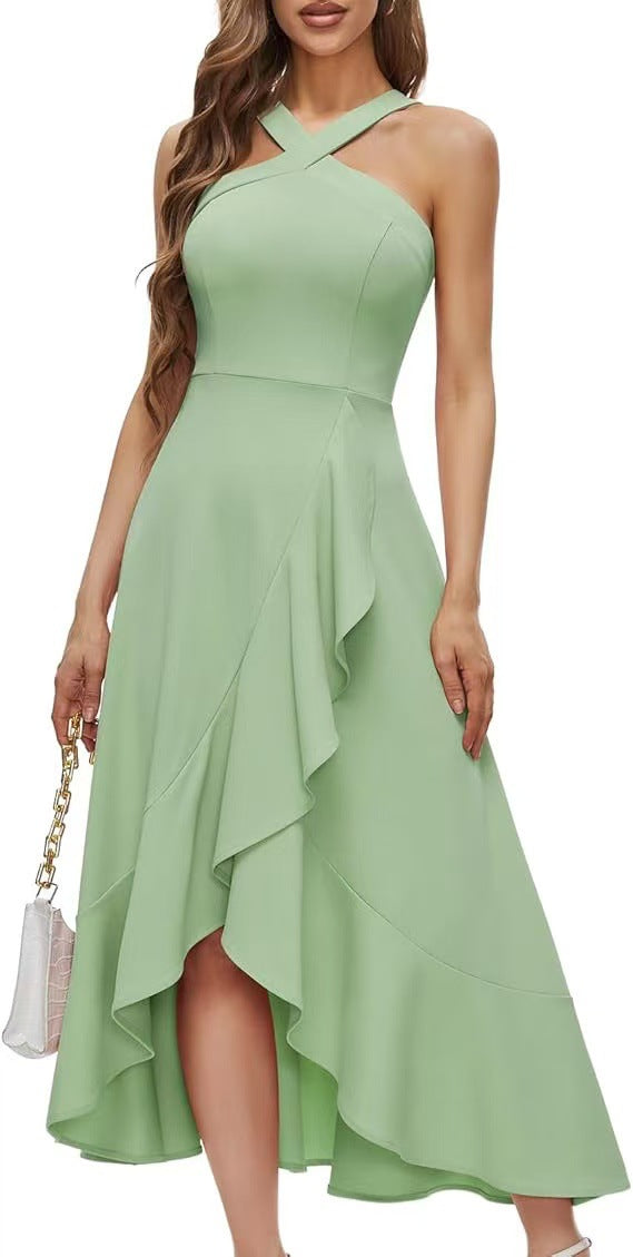 Halter Neck Ruffle Formal Dress