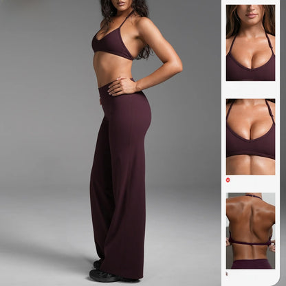 Halter Neck Sports Bra with Straight Leg Pants Set