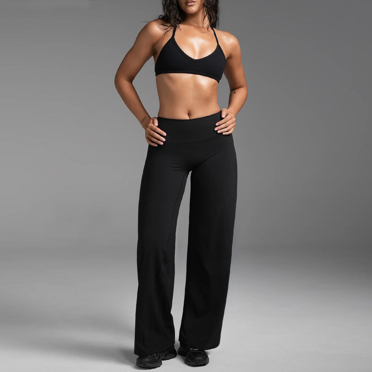 Halter Neck Sports Bra with Straight Leg Pants Set
